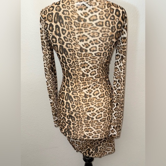 Tiger Mist Aarya Sheer Leopard Print Long Sleeve Body-Con Dress Size small - Picture 8 of 11